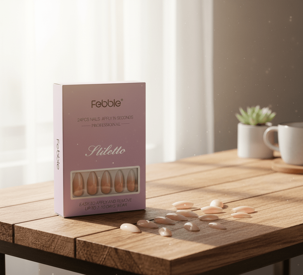 Febble - Nude Silver Wave Oval Nails