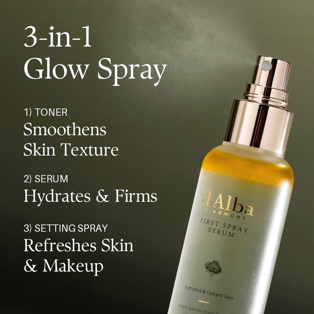 d'Alba Italian White Truffle First Spray Serum, Hydrating Face Moisturizer, Glow Serum for Radiant Skin, Non Comedogenic, All In One Mist, Vegan & Desert-Adapted 100ml